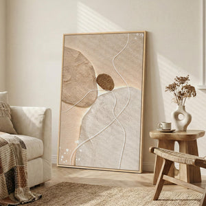 Large Framed Neutral Modern Minimalist Abstract Canvas Vertical Wall Art for Living Room