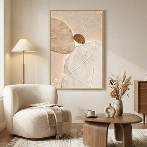 Large Framed Neutral Modern Minimalist Abstract Canvas Vertical Wall Art for Living Room