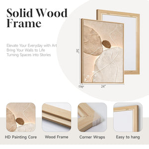 Large Framed Neutral Modern Minimalist Abstract Canvas Vertical Wall Art for Living Room