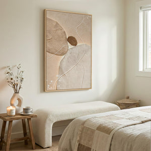 Large Framed Neutral Modern Minimalist Abstract Canvas Vertical Wall Art for Living Room