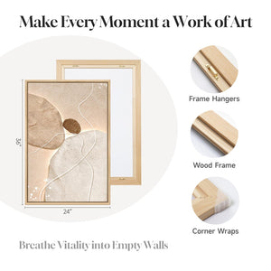 Large Framed Neutral Modern Minimalist Abstract Canvas Vertical Wall Art for Living Room