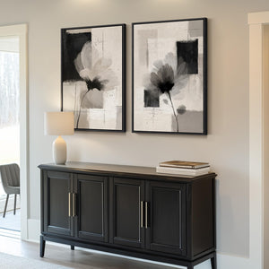 Large Framed Neutral Abstract Floral Wall Art Modern Minimalist Artwork for Living Room Set of 2
