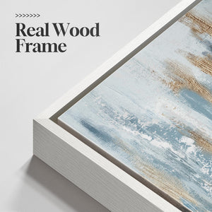 Large White Framed Blue and Gold Abstract Wall Art Modern Minimalist Artwork for Living Room Set of 2