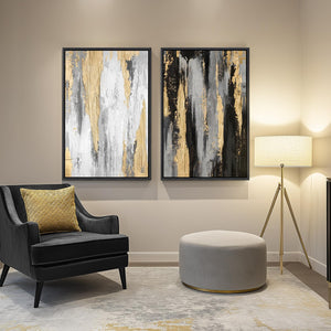 Large Framed Elegant Black White Gold Modern Minimalist Abstract Wall Art for Living Room Set of 2
