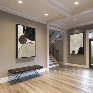 Large Framed Neutral Black Brown Abstract Wall Art  Canvas Prints for Living Room Set of 2
