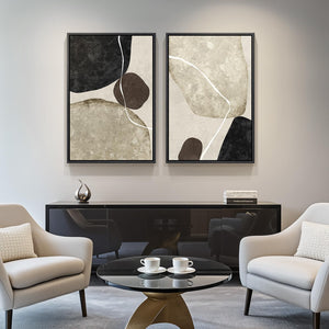 Large Framed Neutral Black Brown Abstract Wall Art  Canvas Prints for Living Room Set of 2