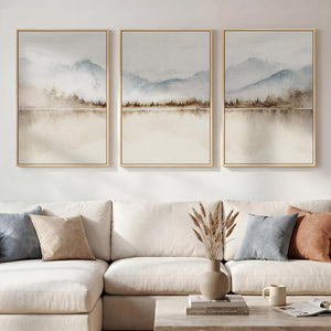 Large Framed Minimalist Landscape Wall Art  Abstract Artwork for Living Room Set of 3
