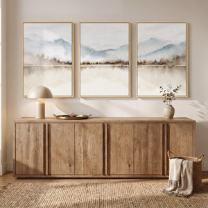 Large Framed Minimalist Landscape Wall Art  Abstract Artwork for Living Room Set of 3