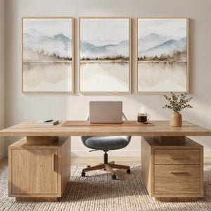 Large Framed Minimalist Landscape Wall Art  Abstract Artwork for Living Room Set of 3
