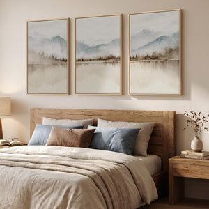Large Framed Minimalist Landscape Wall Art  Abstract Artwork for Living Room Set of 3