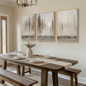 Large Framed Neutral Abstract Landscape Wall Art Canvas Artwork for Living Room Set of 3