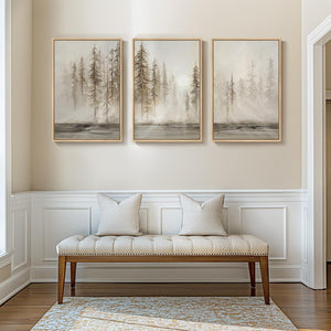 Large Framed Neutral Abstract Landscape Wall Art Canvas Artwork for Living Room Set of 3