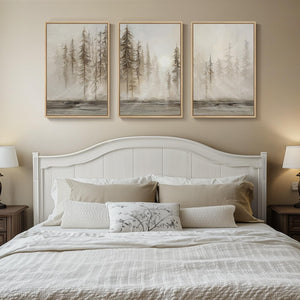 Large Framed Neutral Abstract Landscape Wall Art Canvas Artwork for Living Room Set of 3