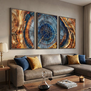 3 Piece Large Framed Colorful Tree Ring Wall Art for Living Room