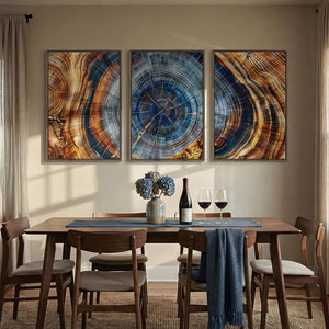 3 Piece Large Framed Colorful Tree Ring Wall Art for Living Room