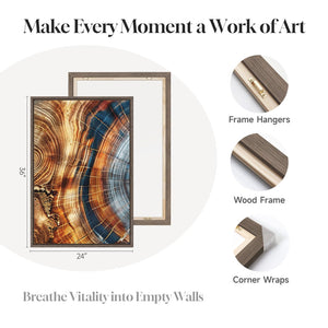 3 Piece Large Framed Colorful Tree Ring Wall Art for Living Room