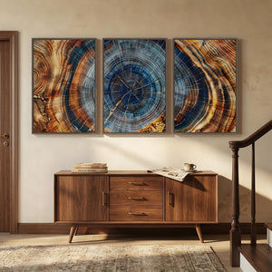 3 Piece Large Framed Colorful Tree Ring Wall Art for Living Room