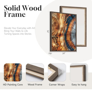 3 Piece Large Framed Colorful Tree Ring Wall Art for Living Room