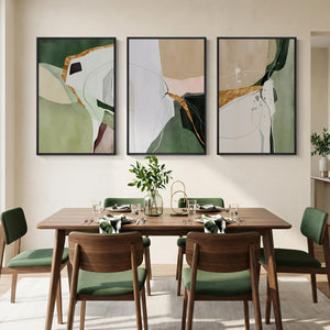 Large Framed Sage Green Modern Abstract Wall Art for Living Room Set of 3