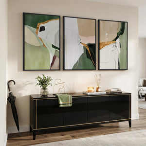 Large Framed Sage Green Modern Abstract Wall Art for Living Room Set of 3