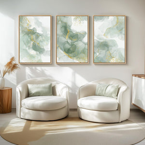 Large Framed Sage Green Modern Minimalist Abstract Wall Art for Living Room Set of 3
