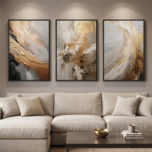 Large Framed Neutral Modern Abstract Wall Art Contemporary Minimalist Wall Decor for Living Room Set of 3