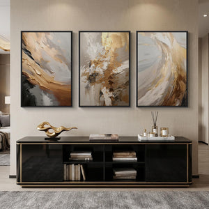 Large Framed Neutral Modern Abstract Wall Art Contemporary Minimalist Wall Decor for Living Room Set of 3
