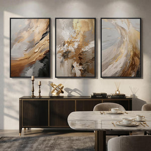 Large Framed Neutral Modern Abstract Wall Art Contemporary Minimalist Wall Decor for Living Room Set of 3