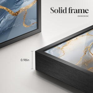 Large Framed Elegant Blue Gold White Modern Luxury Abstract Wall Art for Living Room Set of 3