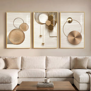 Large Framed Modern Luxury Gold Wall Art for Living Room Set of 3