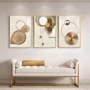 Large Framed Modern Luxury Gold Wall Art for Living Room Set of 3