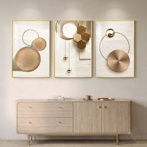 Large Framed Modern Luxury Gold Wall Art for Living Room Set of 3