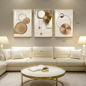 Large Framed Modern Luxury Gold Wall Art for Living Room Set of 3
