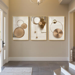 Large Framed Modern Luxury Gold Wall Art for Living Room Set of 3
