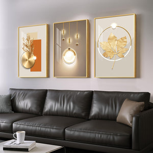 Framed Modern Luxury Gold Large Wall Art for Living Room Set of 3
