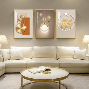 Framed Modern Luxury Gold Large Wall Art for Living Room Set of 3