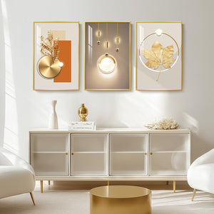 Framed Modern Luxury Gold Large Wall Art for Living Room Set of 3