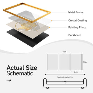 Framed Modern Luxury Gold Large Wall Art for Living Room Set of 3