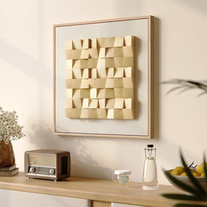 Framed 3D Wood Modern Minimalist Neutral Geometric Textured Wall Art for Living Room