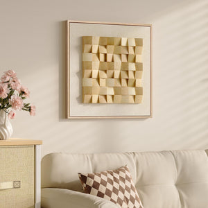 Framed 3D Wood Modern Minimalist Neutral Geometric Textured Wall Art for Living Room