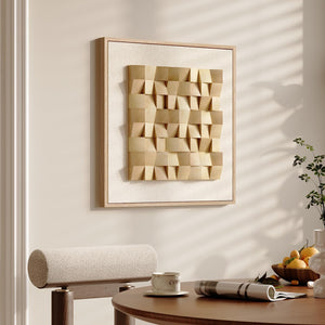 Framed 3D Wood Modern Minimalist Neutral Geometric Textured Wall Art for Living Room