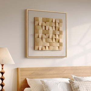Framed 3D Wood Modern Minimalist Neutral Geometric Textured Wall Art for Living Room