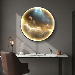 Troartos LED Galaxy Space Wall Art for Living Room, Large Modern Lighted Planet Artwork for Walls