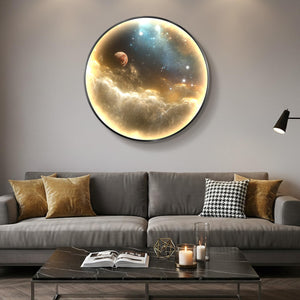 Troartos LED Galaxy Space Wall Art for Living Room, Large Modern Lighted Planet Artwork for Walls