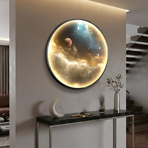 Troartos LED Galaxy Space Wall Art for Living Room, Large Modern Lighted Planet Artwork for Walls