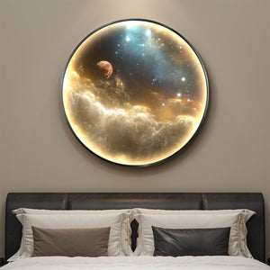 Troartos LED Galaxy Space Wall Art for Living Room, Large Modern Lighted Planet Artwork for Walls