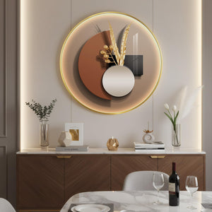 Framed LED Round Modern Luxury Geometric Minimalist Abstract Wall Art for Living Room