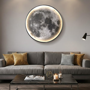 Framed LED Moon Wall Art for Living Room, Modern Round Artwork with Remote Control