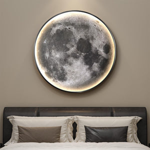 Framed LED Moon Wall Art for Living Room, Modern Round Artwork with Remote Control