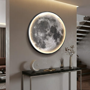 Framed LED Moon Wall Art for Living Room, Modern Round Artwork with Remote Control